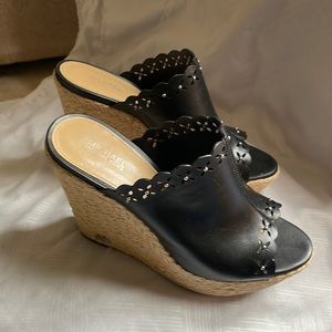 Michael Michael kors black Leather.wedge sandals flower design
